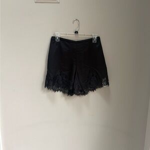 Reformation Black Satin Shorts with Lace Detail